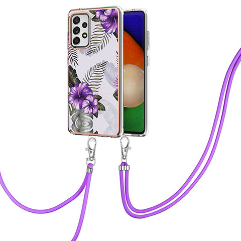 Handyhülle Silikon Hülle Gummi Schutzhülle Flexible Modisch Muster mit Schlüsselband Lanyard Y03B für Samsung Galaxy A52 4G Violett