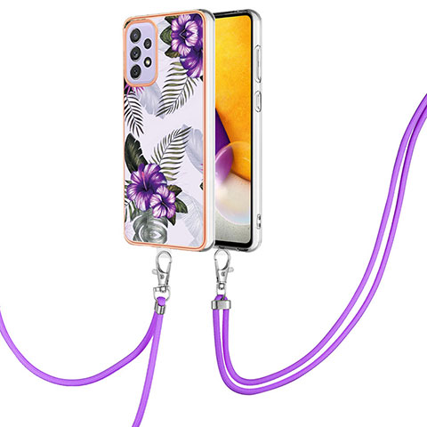 Handyhülle Silikon Hülle Gummi Schutzhülle Flexible Modisch Muster mit Schlüsselband Lanyard Y03B für Samsung Galaxy A53 5G Violett