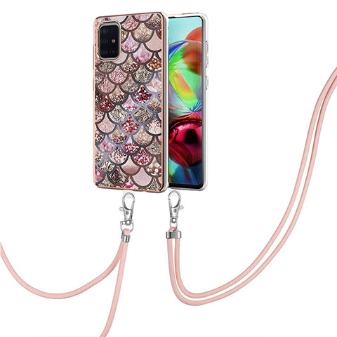 Handyhülle Silikon Hülle Gummi Schutzhülle Flexible Modisch Muster mit Schlüsselband Lanyard Y03B für Samsung Galaxy A71 4G A715 Braun