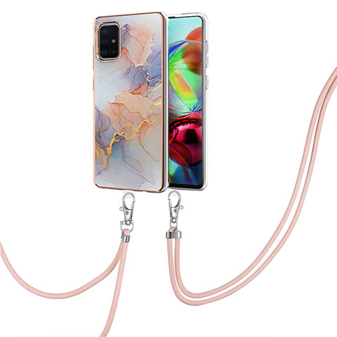 Handyhülle Silikon Hülle Gummi Schutzhülle Flexible Modisch Muster mit Schlüsselband Lanyard Y03B für Samsung Galaxy A71 4G A715 Helles Lila