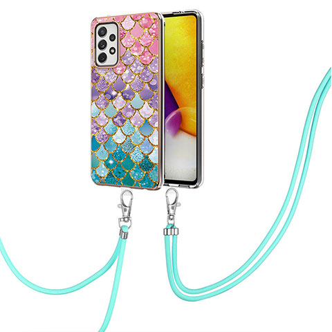 Handyhülle Silikon Hülle Gummi Schutzhülle Flexible Modisch Muster mit Schlüsselband Lanyard Y03B für Samsung Galaxy A72 4G Bunt