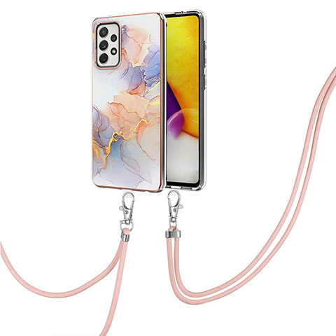 Handyhülle Silikon Hülle Gummi Schutzhülle Flexible Modisch Muster mit Schlüsselband Lanyard Y03B für Samsung Galaxy A72 4G Helles Lila