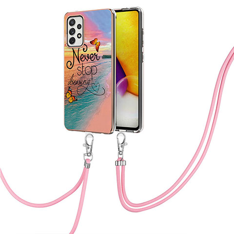 Handyhülle Silikon Hülle Gummi Schutzhülle Flexible Modisch Muster mit Schlüsselband Lanyard Y03B für Samsung Galaxy A72 4G Plusfarbig