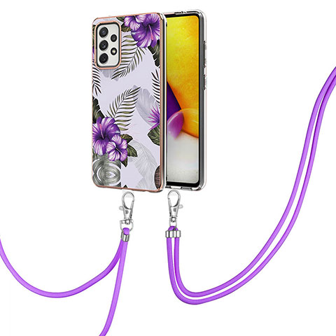 Handyhülle Silikon Hülle Gummi Schutzhülle Flexible Modisch Muster mit Schlüsselband Lanyard Y03B für Samsung Galaxy A72 4G Violett