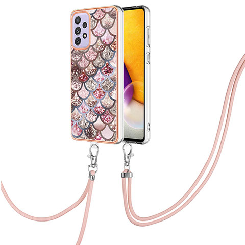 Handyhülle Silikon Hülle Gummi Schutzhülle Flexible Modisch Muster mit Schlüsselband Lanyard Y03B für Samsung Galaxy A73 5G Braun