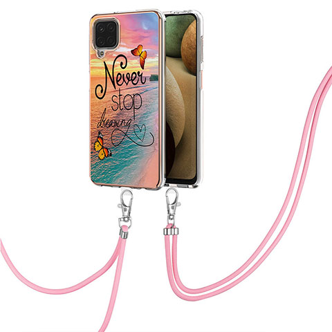 Handyhülle Silikon Hülle Gummi Schutzhülle Flexible Modisch Muster mit Schlüsselband Lanyard Y03B für Samsung Galaxy F12 Plusfarbig