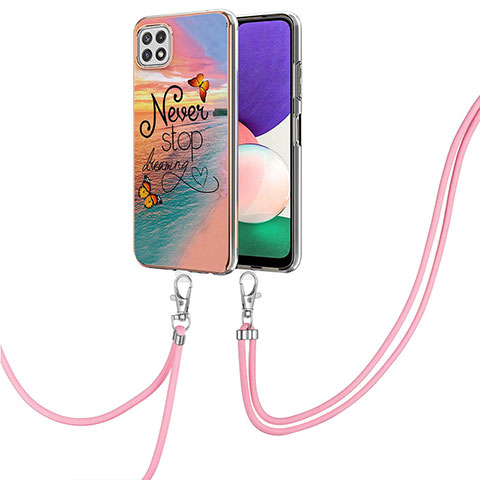 Handyhülle Silikon Hülle Gummi Schutzhülle Flexible Modisch Muster mit Schlüsselband Lanyard Y03B für Samsung Galaxy F42 5G Plusfarbig