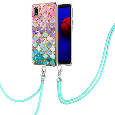 Handyhülle Silikon Hülle Gummi Schutzhülle Flexible Modisch Muster mit Schlüsselband Lanyard Y03B für Samsung Galaxy M01 Core Bunt