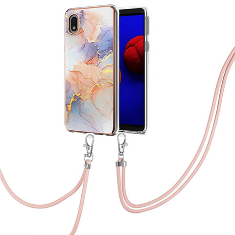 Handyhülle Silikon Hülle Gummi Schutzhülle Flexible Modisch Muster mit Schlüsselband Lanyard Y03B für Samsung Galaxy M01 Core Helles Lila