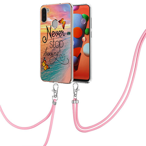 Handyhülle Silikon Hülle Gummi Schutzhülle Flexible Modisch Muster mit Schlüsselband Lanyard Y03B für Samsung Galaxy M11 Plusfarbig