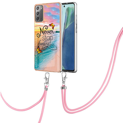 Handyhülle Silikon Hülle Gummi Schutzhülle Flexible Modisch Muster mit Schlüsselband Lanyard Y03B für Samsung Galaxy Note 20 5G Plusfarbig