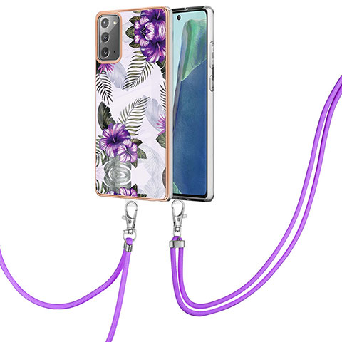 Handyhülle Silikon Hülle Gummi Schutzhülle Flexible Modisch Muster mit Schlüsselband Lanyard Y03B für Samsung Galaxy Note 20 5G Violett