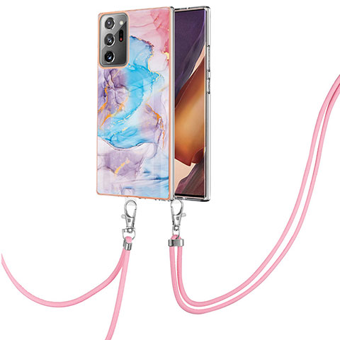 Handyhülle Silikon Hülle Gummi Schutzhülle Flexible Modisch Muster mit Schlüsselband Lanyard Y03B für Samsung Galaxy Note 20 Ultra 5G Blau