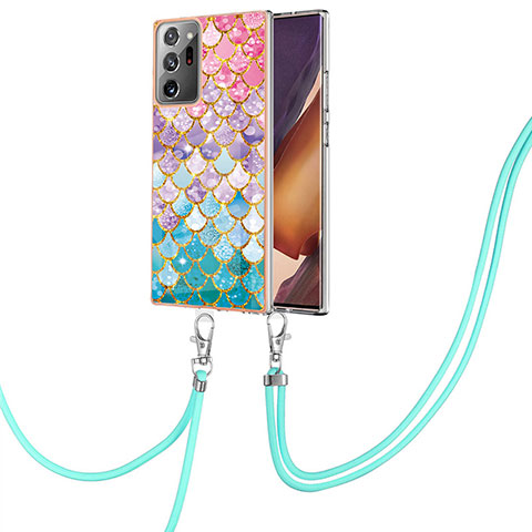 Handyhülle Silikon Hülle Gummi Schutzhülle Flexible Modisch Muster mit Schlüsselband Lanyard Y03B für Samsung Galaxy Note 20 Ultra 5G Bunt