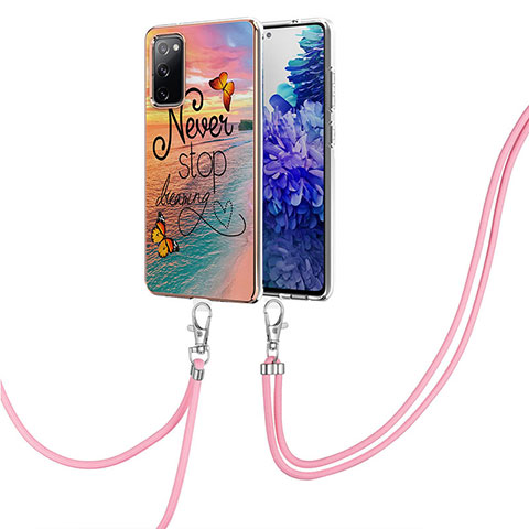 Handyhülle Silikon Hülle Gummi Schutzhülle Flexible Modisch Muster mit Schlüsselband Lanyard Y03B für Samsung Galaxy S20 FE 4G Plusfarbig