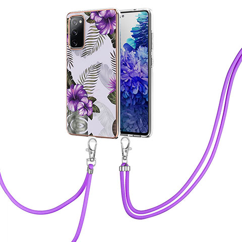 Handyhülle Silikon Hülle Gummi Schutzhülle Flexible Modisch Muster mit Schlüsselband Lanyard Y03B für Samsung Galaxy S20 FE 4G Violett