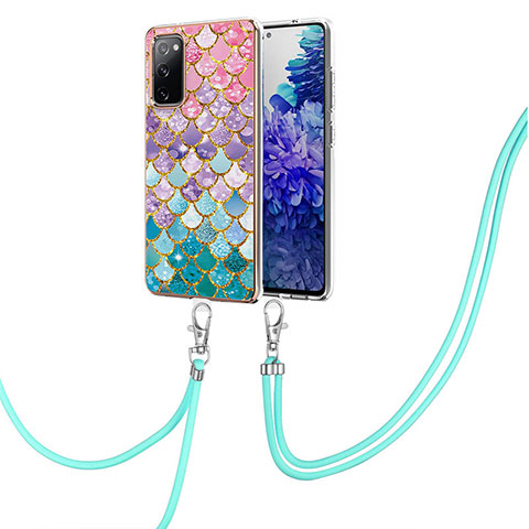 Handyhülle Silikon Hülle Gummi Schutzhülle Flexible Modisch Muster mit Schlüsselband Lanyard Y03B für Samsung Galaxy S20 FE 5G Bunt