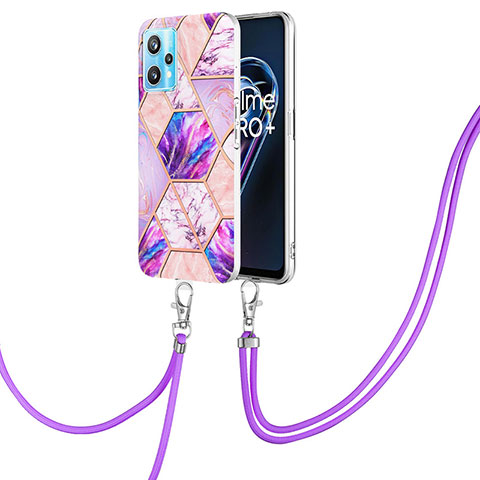 Handyhülle Silikon Hülle Gummi Schutzhülle Flexible Modisch Muster mit Schlüsselband Lanyard Y04B für Realme 9 4G Helles Lila