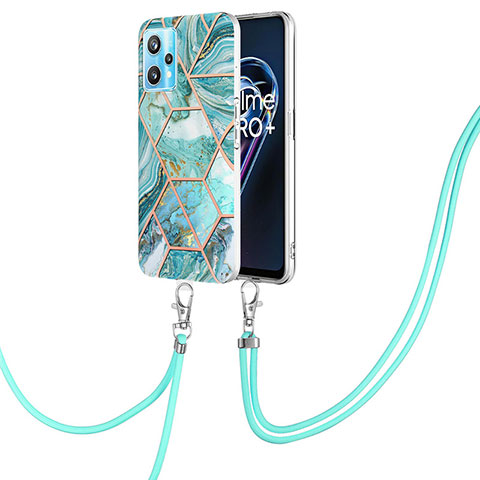 Handyhülle Silikon Hülle Gummi Schutzhülle Flexible Modisch Muster mit Schlüsselband Lanyard Y04B für Realme 9 Pro 5G Minzgrün