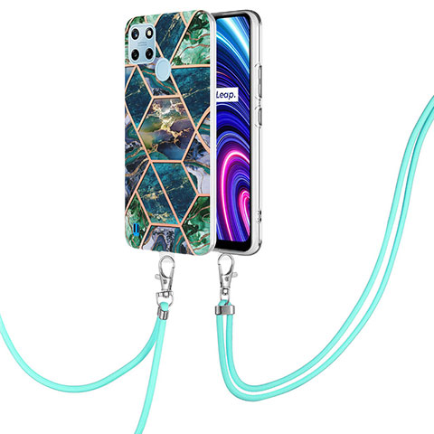 Handyhülle Silikon Hülle Gummi Schutzhülle Flexible Modisch Muster mit Schlüsselband Lanyard Y04B für Realme C21Y Nachtgrün