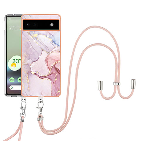 Handyhülle Silikon Hülle Gummi Schutzhülle Flexible Modisch Muster mit Schlüsselband Lanyard Y05B für Google Pixel 6a 5G Rosa