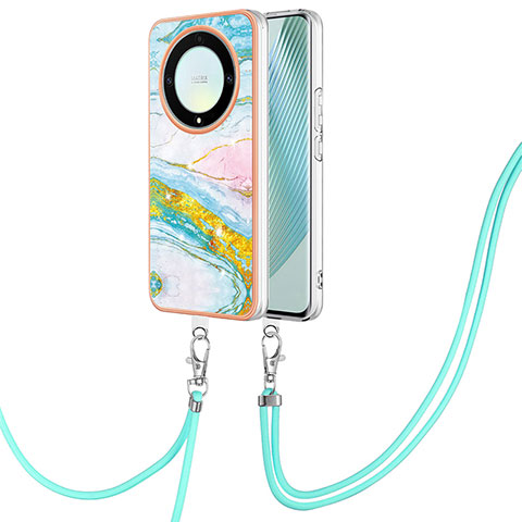 Handyhülle Silikon Hülle Gummi Schutzhülle Flexible Modisch Muster mit Schlüsselband Lanyard Y05B für Huawei Honor Magic5 Lite 5G Bunt