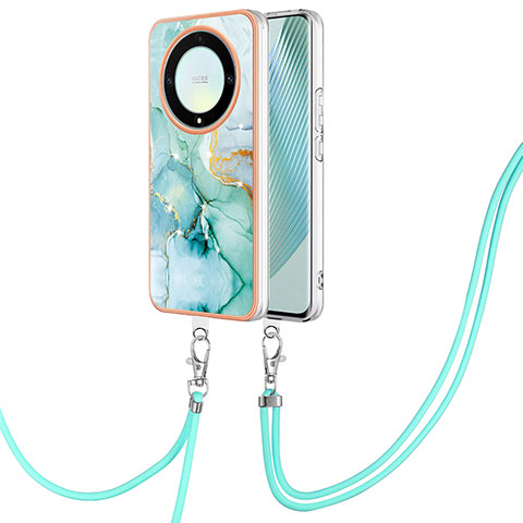 Handyhülle Silikon Hülle Gummi Schutzhülle Flexible Modisch Muster mit Schlüsselband Lanyard Y05B für Huawei Honor Magic5 Lite 5G Grün