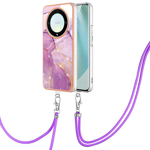 Handyhülle Silikon Hülle Gummi Schutzhülle Flexible Modisch Muster mit Schlüsselband Lanyard Y05B für Huawei Honor Magic5 Lite 5G Helles Lila