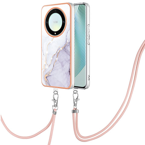 Handyhülle Silikon Hülle Gummi Schutzhülle Flexible Modisch Muster mit Schlüsselband Lanyard Y05B für Huawei Honor Magic5 Lite 5G Weiß