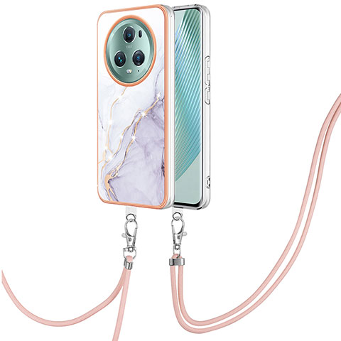 Handyhülle Silikon Hülle Gummi Schutzhülle Flexible Modisch Muster mit Schlüsselband Lanyard Y05B für Huawei Honor Magic5 Pro 5G Weiß