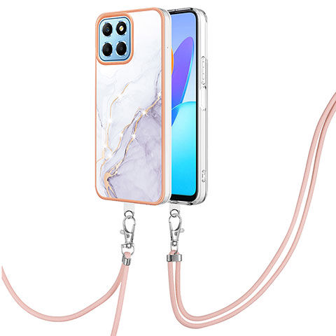 Handyhülle Silikon Hülle Gummi Schutzhülle Flexible Modisch Muster mit Schlüsselband Lanyard Y05B für Huawei Honor X6 5G Weiß