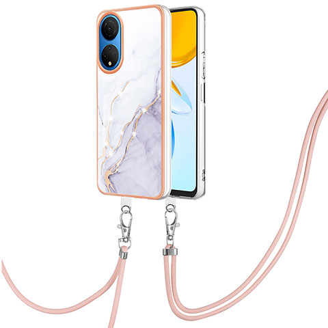 Handyhülle Silikon Hülle Gummi Schutzhülle Flexible Modisch Muster mit Schlüsselband Lanyard Y05B für Huawei Honor X7 Weiß