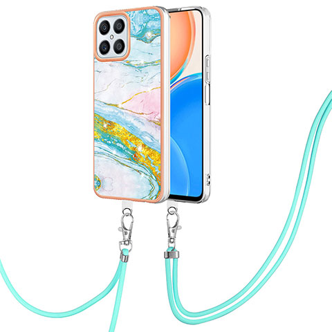 Handyhülle Silikon Hülle Gummi Schutzhülle Flexible Modisch Muster mit Schlüsselband Lanyard Y05B für Huawei Honor X8 4G Bunt