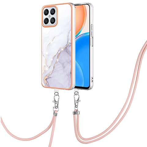 Handyhülle Silikon Hülle Gummi Schutzhülle Flexible Modisch Muster mit Schlüsselband Lanyard Y05B für Huawei Honor X8 4G Weiß