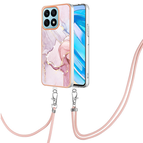 Handyhülle Silikon Hülle Gummi Schutzhülle Flexible Modisch Muster mit Schlüsselband Lanyard Y05B für Huawei Honor X8a 4G Rosa