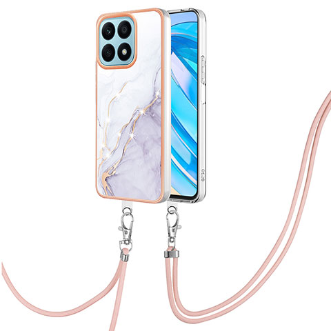 Handyhülle Silikon Hülle Gummi Schutzhülle Flexible Modisch Muster mit Schlüsselband Lanyard Y05B für Huawei Honor X8a 4G Weiß