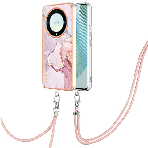 Handyhülle Silikon Hülle Gummi Schutzhülle Flexible Modisch Muster mit Schlüsselband Lanyard Y05B für Huawei Honor X9a 5G Rosa