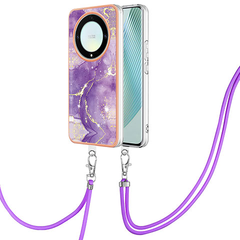 Handyhülle Silikon Hülle Gummi Schutzhülle Flexible Modisch Muster mit Schlüsselband Lanyard Y05B für Huawei Honor X9a 5G Violett