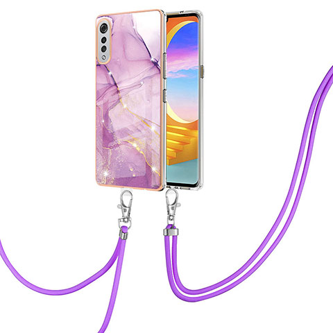 Handyhülle Silikon Hülle Gummi Schutzhülle Flexible Modisch Muster mit Schlüsselband Lanyard Y05B für LG Velvet 4G Helles Lila