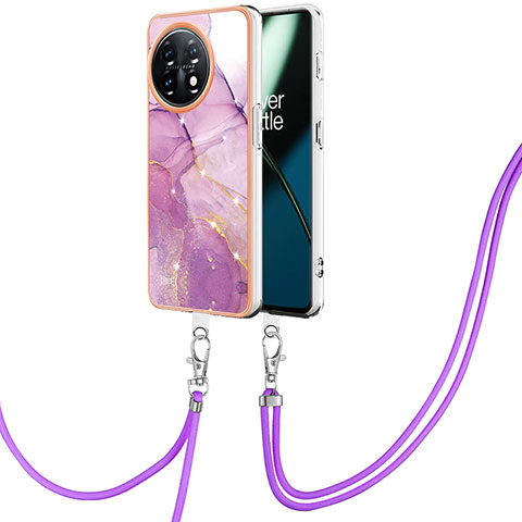 Handyhülle Silikon Hülle Gummi Schutzhülle Flexible Modisch Muster mit Schlüsselband Lanyard Y05B für OnePlus 11 5G Helles Lila