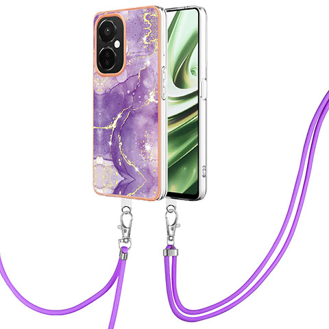 Handyhülle Silikon Hülle Gummi Schutzhülle Flexible Modisch Muster mit Schlüsselband Lanyard Y05B für OnePlus Nord CE 3 5G Violett