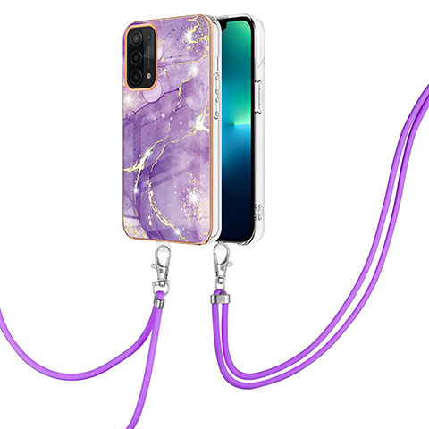 Handyhülle Silikon Hülle Gummi Schutzhülle Flexible Modisch Muster mit Schlüsselband Lanyard Y05B für OnePlus Nord N200 5G Violett