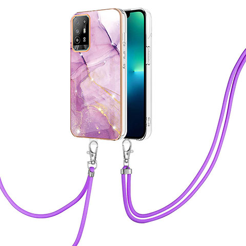 Handyhülle Silikon Hülle Gummi Schutzhülle Flexible Modisch Muster mit Schlüsselband Lanyard Y05B für Oppo A94 5G Helles Lila