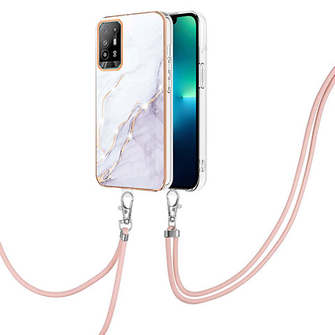 Handyhülle Silikon Hülle Gummi Schutzhülle Flexible Modisch Muster mit Schlüsselband Lanyard Y05B für Oppo A94 5G Weiß