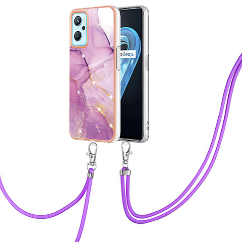 Handyhülle Silikon Hülle Gummi Schutzhülle Flexible Modisch Muster mit Schlüsselband Lanyard Y05B für Oppo A96 4G Helles Lila