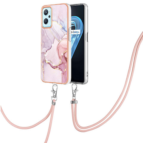 Handyhülle Silikon Hülle Gummi Schutzhülle Flexible Modisch Muster mit Schlüsselband Lanyard Y05B für Oppo A96 4G Rosa