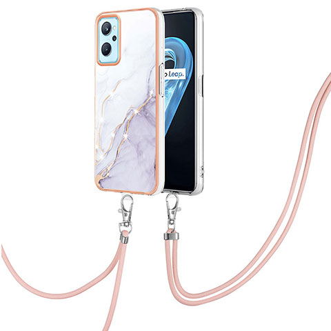 Handyhülle Silikon Hülle Gummi Schutzhülle Flexible Modisch Muster mit Schlüsselband Lanyard Y05B für Oppo A96 4G Weiß