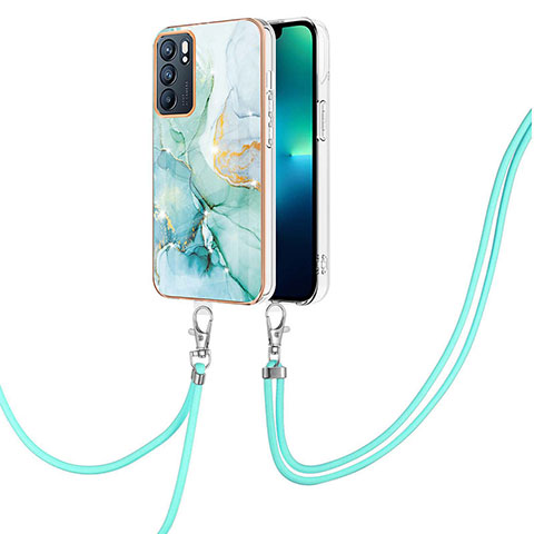 Handyhülle Silikon Hülle Gummi Schutzhülle Flexible Modisch Muster mit Schlüsselband Lanyard Y05B für Oppo Reno6 5G Grün