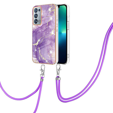 Handyhülle Silikon Hülle Gummi Schutzhülle Flexible Modisch Muster mit Schlüsselband Lanyard Y05B für Oppo Reno6 Pro 5G Violett