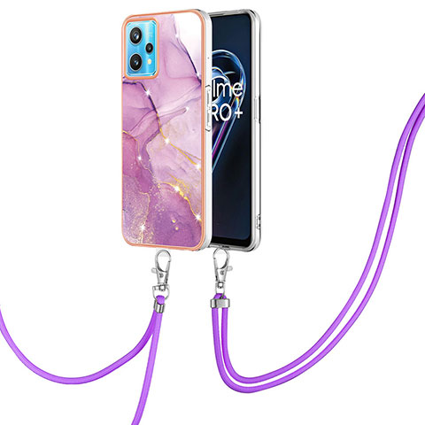 Handyhülle Silikon Hülle Gummi Schutzhülle Flexible Modisch Muster mit Schlüsselband Lanyard Y05B für Realme 9 5G Helles Lila